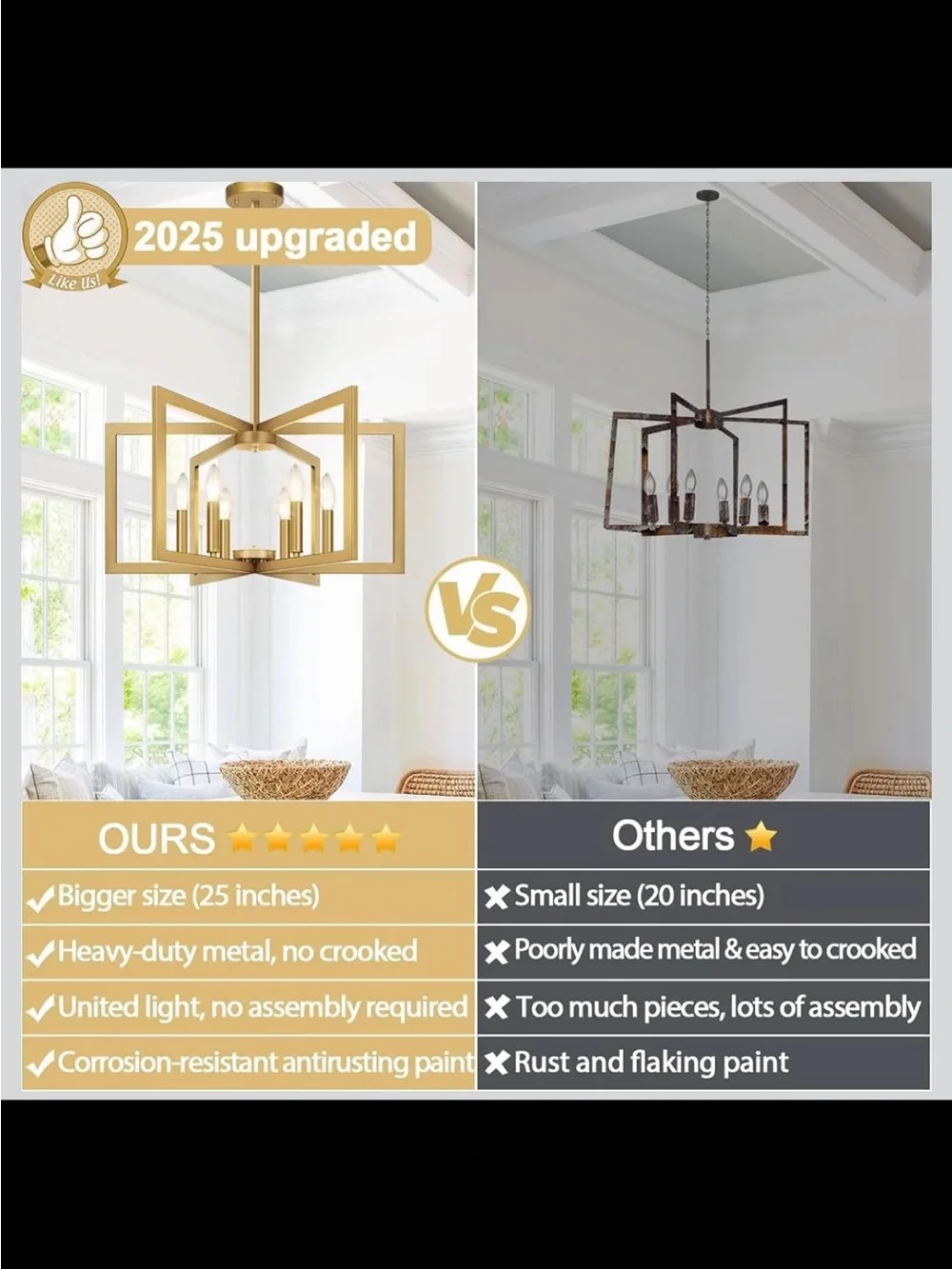 25”-61” Adjustable Gold Chandelier - Modern Light Fixture - New in Box